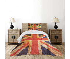 Union Jack Motif Grunge Bedspread Set