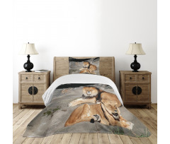 Lions Basking in Sun Jungle Bedspread Set