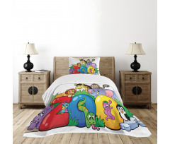 Zoo Sign Various Mascots Bedspread Set