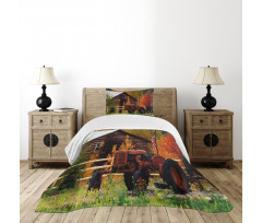 Rustic Cabin with Tractor Bedspread Set