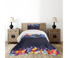 Vivid Blue Carnival Mask Bedspread Set