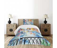 Colorful Sketch Bridge Bedspread Set