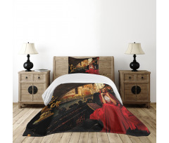 Woman in Red Cloak Mask Bedspread Set