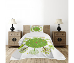 Various Green Trees Bloom Bedspread Set