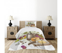 Vintage Wine and Cheese Bedspread Set