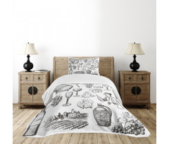 Gourmet Wine Set Sketchy Bedspread Set