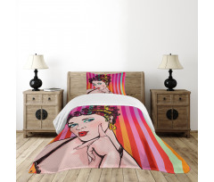 Blue Eyed Woman Pop Art Bedspread Set