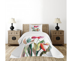 Watercolor Tulip Flowers Bedspread Set