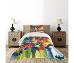 Modern Vivid Buildings Bedspread Set