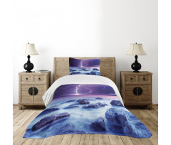 Stormy Sky Ocean Rocks Night Bedspread Set
