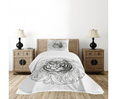 Monochrome Feline Leaves Bedspread Set