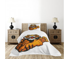 Cartoon Angry Wild Cat Bedspread Set