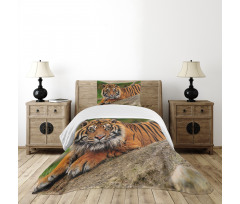 Tiger Crouching on Rock Bedspread Set