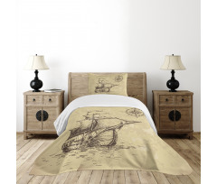 Old Paper Ship Bedspread Set