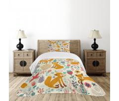 Foxes Ornate Flowers Birds Bedspread Set