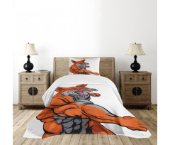 Muscular Sports Fox Mascot Bedspread Set