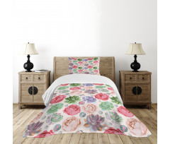 Peony Roses and Cactus Bedspread Set