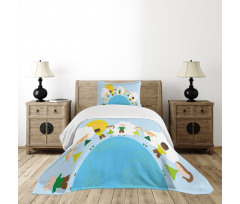 Smiling Kids on Planet Bedspread Set