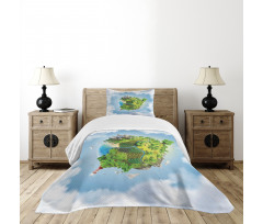 Cartoon Globe Greenery Bedspread Set