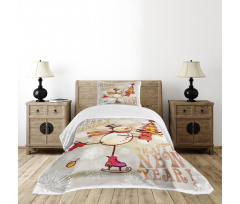 Skating Happy Snowman Bedspread Set