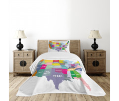 USA Map Colorful States Bedspread Set