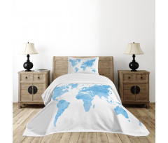 Blue Watercolor World Map Bedspread Set