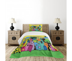 Hand Drawn Crazy Doodle Bedspread Set