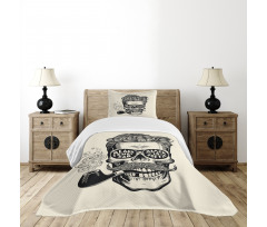 Skull with Pipe Glasses Bedspread Set