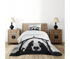 Black Silhouette Barn Sheep Bedspread Set