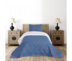 Pink on Blue Dots Bedspread Set