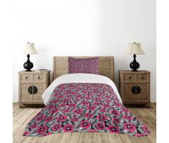 Pink Hibiscus Modern Leaf Bedspread Set