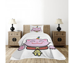 Pink Maneki Neko Bedspread Set