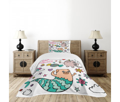 Pug Mermaid Wish Bedspread Set