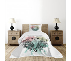 Dog Sketch Flowers Bedspread Set