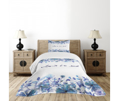 Blue Flowers Leaves Bedspread Set