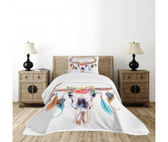 Bull Skull Boho Plant Bedspread Set