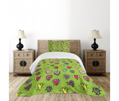 Hand Drawn Hearts Sketch Bedspread Set