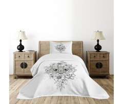 Hand Drawn Cat Image Bedspread Set