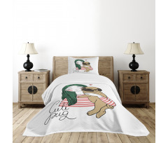 Dog with Girl Bedspread Set