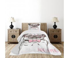 Pug with Bow Glasses Bedspread Set