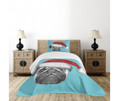 Dog with Santa Hat X-Mas Bedspread Set