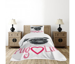 Pug Love Image Grey Bedspread Set