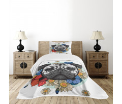 Black and White Head of Dog Bedspread Set