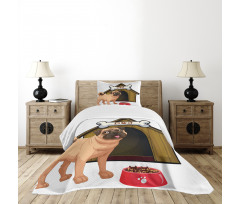 Dog House Cartoon Style Bedspread Set