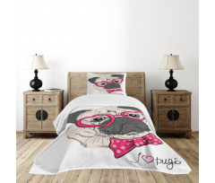 Dog with Heart Glasses Bow Bedspread Set