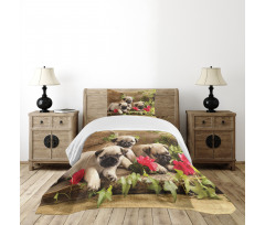 Sibling Puppies Flowers Bedspread Set