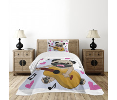 Dog Playing Guitar Singing Bedspread Set