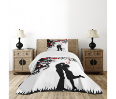 Lovers near Abstract Tree Bedspread Set