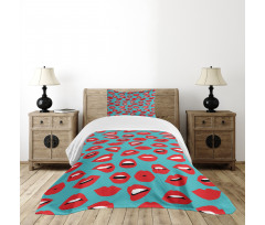 Retro Woman Red Lipstick Bedspread Set