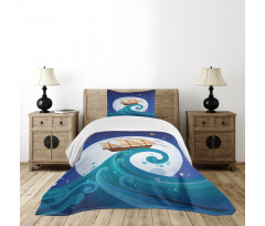 Old Ship Riding Waves Bedspread Set